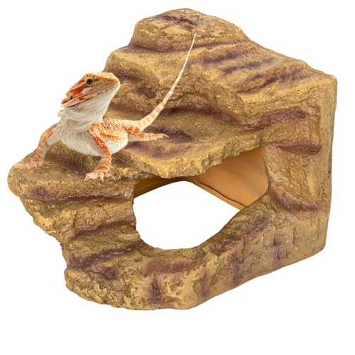 Resin Reptile Hideout Cave Reptile Habitat Tank Decor Terrarium Accessories for Bearded Dragon Leopard Gecko Lizards Turtle (Small)