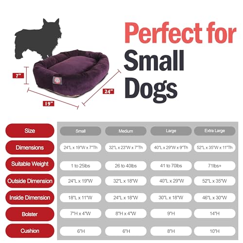 Villa 24 Inch Shredded Memory Foam Dog Bed for Small Sized Dog 24x19x7 Inch (Aubergine)
