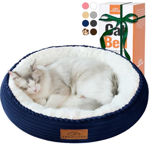 20in Washable Cat Beds for Indoor Cats (Navy Blue / Small)