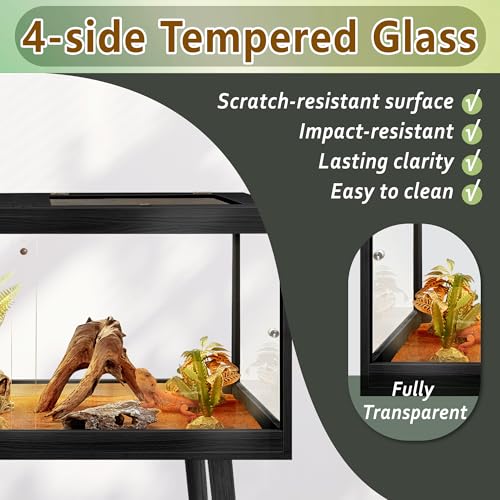 Reptile Enclosure with Leg (Black / 40"x20"x20",65Gallons)