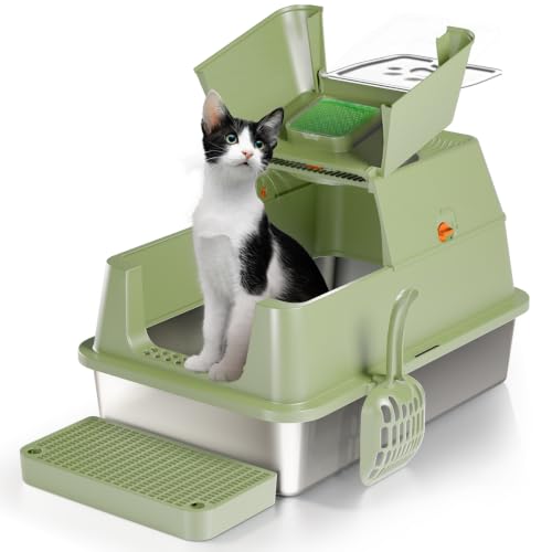Stainless Steel Cat Litter Box with Lid (Green)