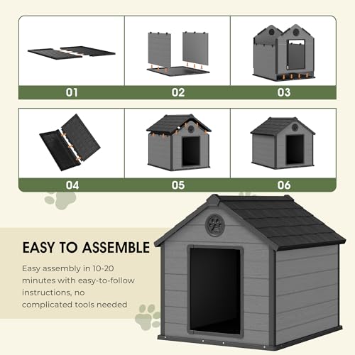 Extra Large Giant Dog House Outdoor Indoor for Large Dogs Durable Plastic Waterproof Doghouse with Air Vents and Elevated Floor Easy Clean and Assemble (Black / 42"D x 44.5"W x 42"H)