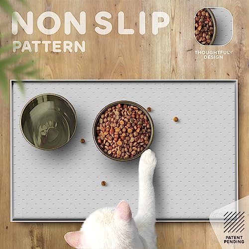 Dog Food Mat 24x15 Raised Edges Dogs Mat for Food and Water Prevent Spill (24" x 15" / Mist)