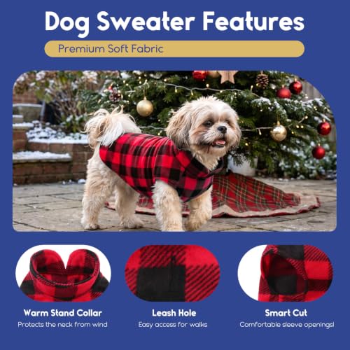 Dog Sweater Plaid Fleece Vest Puppy Shirt for Small Medium Dogs (XX-Small / Plaid-Red)