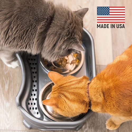 Express Mess Proof Cat Bowls Elevated (Cat w/ Standard Bowls / Gunmetal Grey)