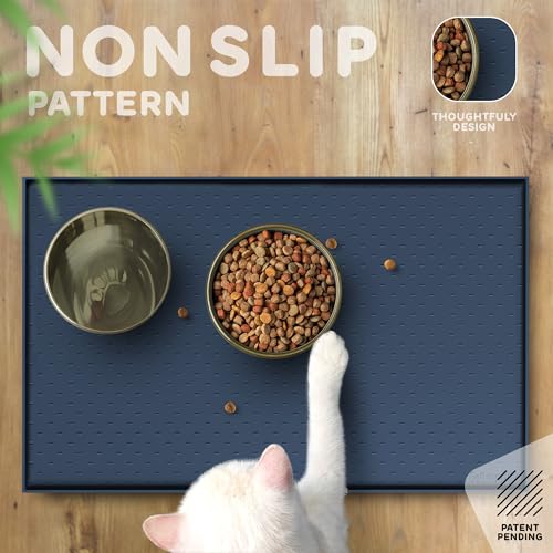 Dog Food Mat 24x15 Raised Edges Dogs Mat for Food and Water Prevent Spill (24"L x 15"W / Denim Gray)