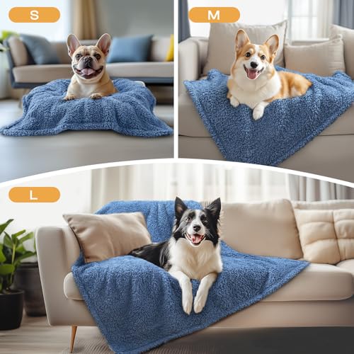 1 Pack 3 Calming Dog Blanket Fluffy Premium Fleece Pet Blankets Soft Sherpa Throw for Dogs Puppy Cat Haze Blue Large (Large (Pack of 3) / Haze Blue)