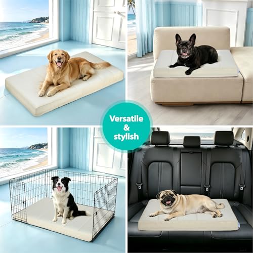 Cooling Dog Bed for Large Dogs (Dark Beige / 35"L x 23"W x 3"H)