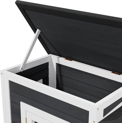 Outdoor Rabbit Hutch Wooden Bunny Cage for Small Animals (Gray+Black)