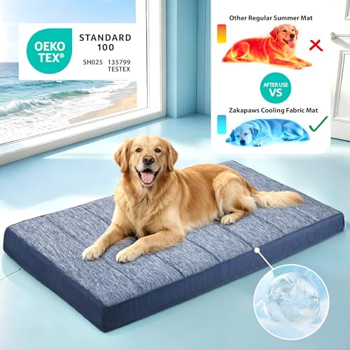 Cooling Dog Bed for Large Dogs (Wander Blue / 35"L x 23"W x 3"H)