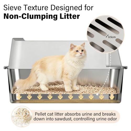 Stainless Steel Litter Box with Lid (Sifting)