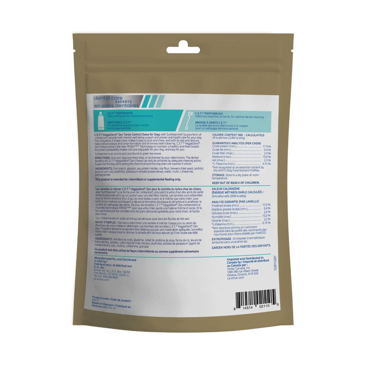 C.E.T. Veggiedent Fr3sh & Zen Plaque and Tartar Control Chew for Dogs (Extra Small Under 11lbs)