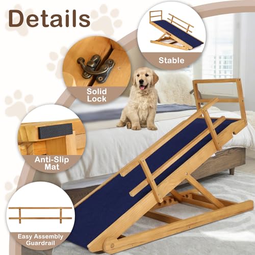 Dog Ramp for Bed (Wood & Dark Grey / 45.2 inch long)