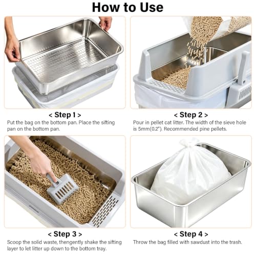 XL Stainless Steel Sifting Litter Box for Pine Pellets (Sifting)