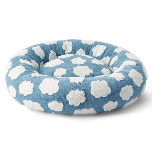 Shown on TV Jacquard Donut Dog Beds Large Sized Dog (36.0"L x 36.0"W x 8.0"Th / Cozy Clouds Blue)