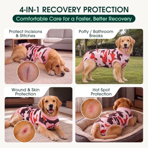 Recovery Suit for Dogs Cats (M (Back:13.4-16.1'', Weight:14-25 Lb) / Blush Camo)
