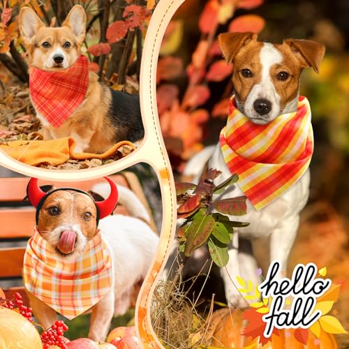 50 Pcs Fall Thanksgiving Plaid Dog Bandanas Bulk for Medium (Plaid Pattern / 25.6 x 17.7 x 17.7 Inch)