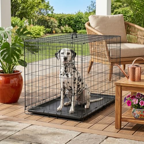 48" Foldable Metal Dog Crate (Dark Black)