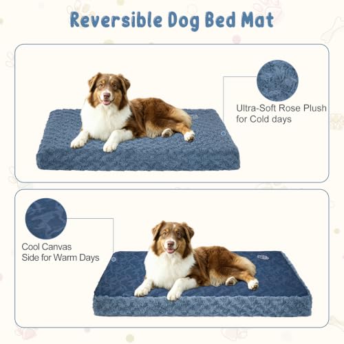 Dog Bed Mat Crate Pad Mattress (Navy/Grey / L(35"*22"*3"))
