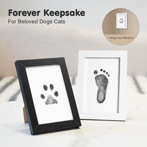 Inkless Paw Print Kit for Dogs (Black Pad,Black/White Wood Frame / 4-Pack,Medium)