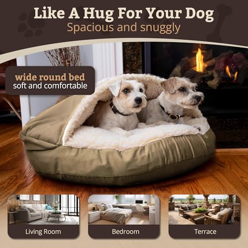 Cozy Cave Dog Bed (35.0"L x 35.0"W x 8.0"Th / Khaki)