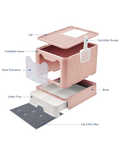 Cat Litter Box with Litter Mat and Scoop (Pink)