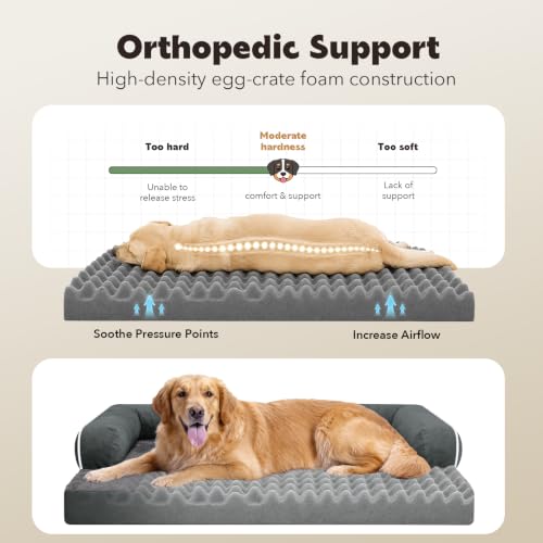 Orthopedic XL Dog Bed with Bolster for Extra Large Size Dogs (42.0"L x 30.0"W x 8.0"Th / Dark Grey)