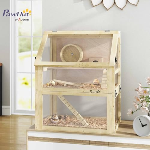 Wooden Hamster Cage 3 Tier for Dwarf Gerbil 24"x16"x29.5" Natural (Natural Wood / 23.6"L x 15.7"W x 29.5"H)