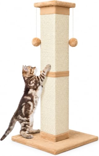 Cat Scratching Post 33 Inch Nature Sisal Cat Scratch Post for Indoor Cats (Orange)