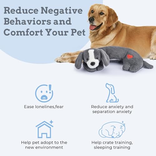 Heartbeat Puppy Toys Dog Heartbeat Toy for Anxiety Relief Calming Aid (Dark Grey)