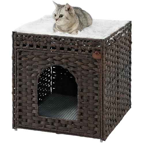 Cat Litter Box Enclosure (Brown / Standard With 1 Cat Bed)