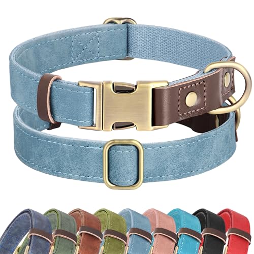 PU Leather Dog Collar for Large Dogs (Denim Blue / L: Neck 16-23", Width 1")