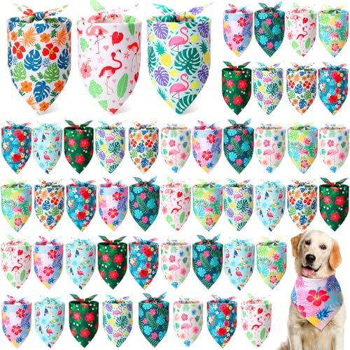 50 Pcs Hawaiian Dog Bandanas Bulk for Summer National Day (Hawaii Pattern / 31.5 x 21.7 x21.7 Inch)