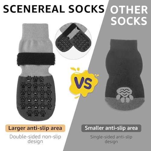 Anti Slip Dog Socks to Prevent Licking Paws for Hardwood Floors (Two Color-Gray / X-Small (4 Count))