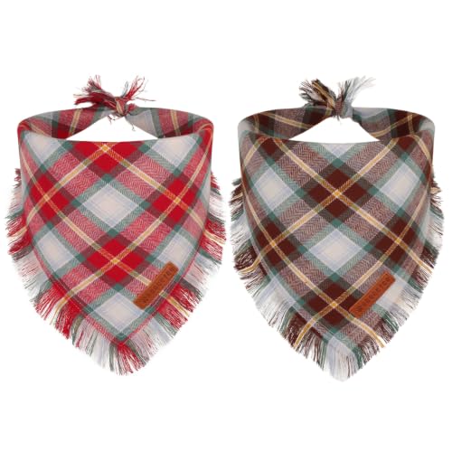 Plaid Christmas Dog Bandanas (X-Large / Red Brown Plaid)