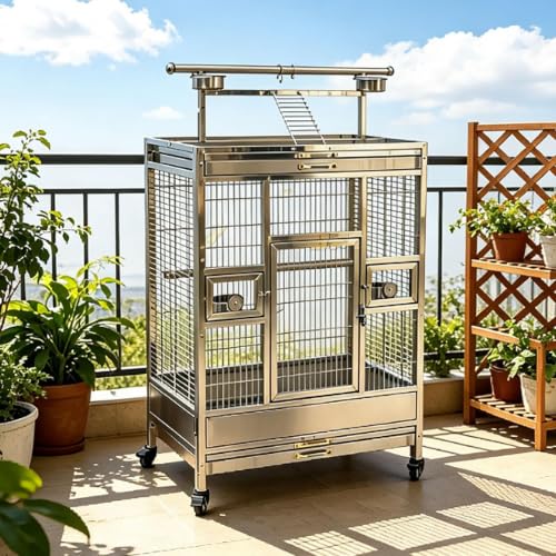 Stainless Steel Bird Cage 80x50x135cm with Top Stand for Parrots