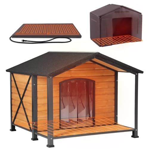 Heated Dog House for Outside Insulated Dog House Outdoor Weatherproof with Safe Heated Pad