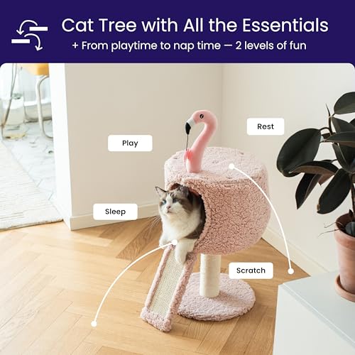 2 Level Small Cat Tree with Condo (Pink)