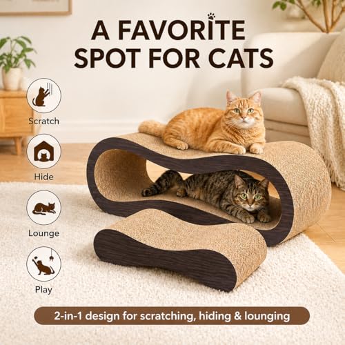 2 in 1 Large Cardboard Cat Scratcher Lounger (2 IN 1 L-Brown)