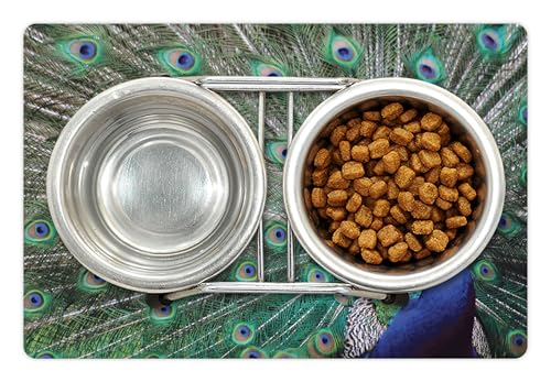 Peacock Pet Mat for Food and Water (Brown Navy)