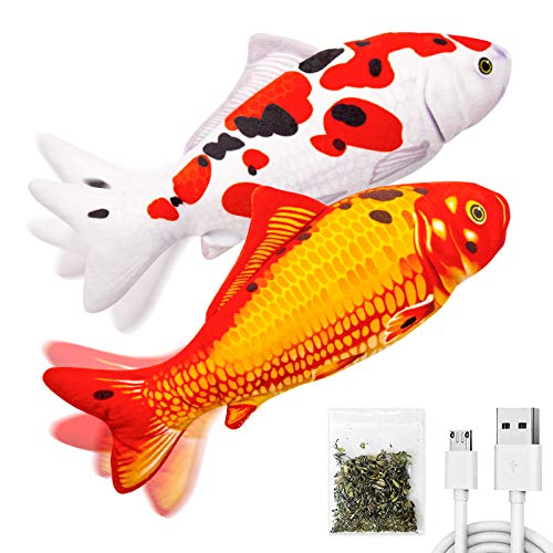 2 Pack 9" Floppy Fish Cat Toys with SilverVine and Catnip for Indoor Cats for Small Dogs Interactive Automatic Flopping Fish Cat Kicker Toys for Cats Puppy Small Dog (Koi + Red Koi)