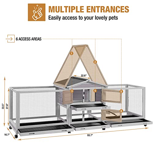 2 Story Rabbit Hutch for 2 (93.7"L x 22.6"W x 33.5"H)