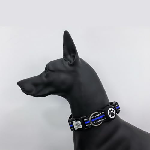 Dog Collar with Tracker Holder and QR Code ID (Blue / S (10-15"))