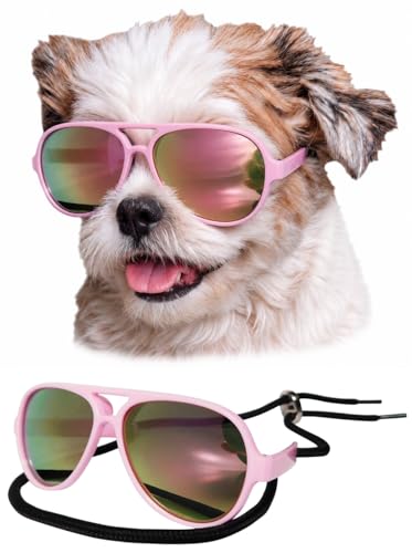 G029 Dog Cat Pet Aviator Pilot Sunglasses Glasses for Small Breeds up to 15lbs (S, Up to 15 lbs, 2-pack Black + Pink-pink mirror)
