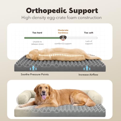 Orthopedic Waterproof Dog Bed with Bolster for Extra Large Size Dogs (48.0"L x 33.0"W x 7.5"Th / Beige)