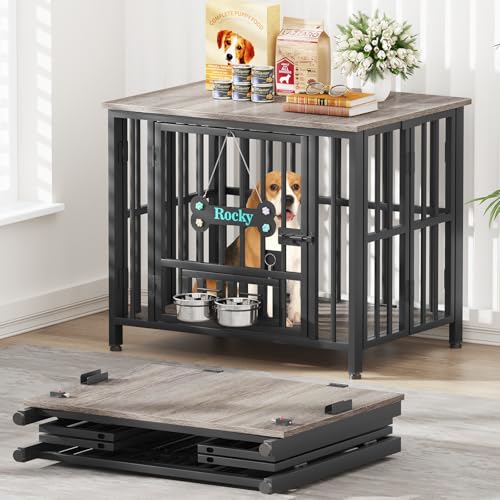 31" Dog Crate Furniture Foldable (Oak Grey / 31.5"L x 23.6"W x 26.6"H)