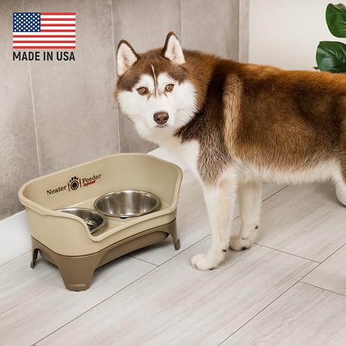 Express Mess Proof Dog Bowls Elevated for Medium and Large Breed (Medium to Large w/ 9 Peak Slow Feed Bowl / Cappuccino)