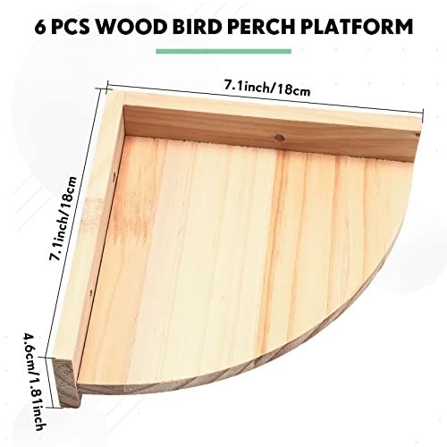 6 Pcs Bird Perch Platform Bird Corner Parrot Perch Corner Wooden Stand Sector Playground Cage Accessories Shelf for Parakeet Conure Cockatiel Budgie Gerbil Rat (7.1 x 7.1 inches / Platform)
