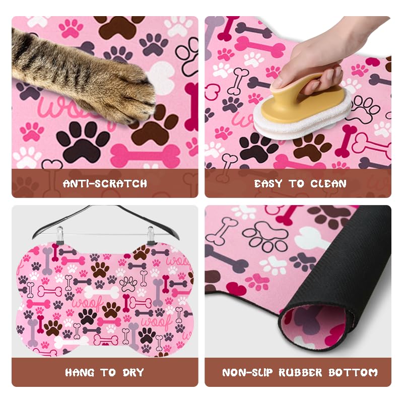 Dog Food Mats for Floors Waterproof (Pink / 23.6"L x 15.7"W)