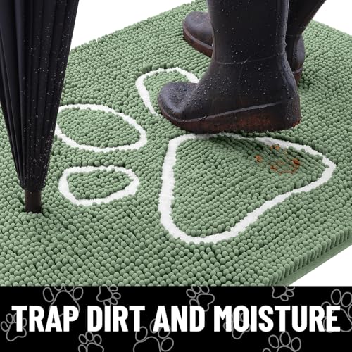Dog Door Mat for Muddy Paws (40"X32" / Olive Green and White)